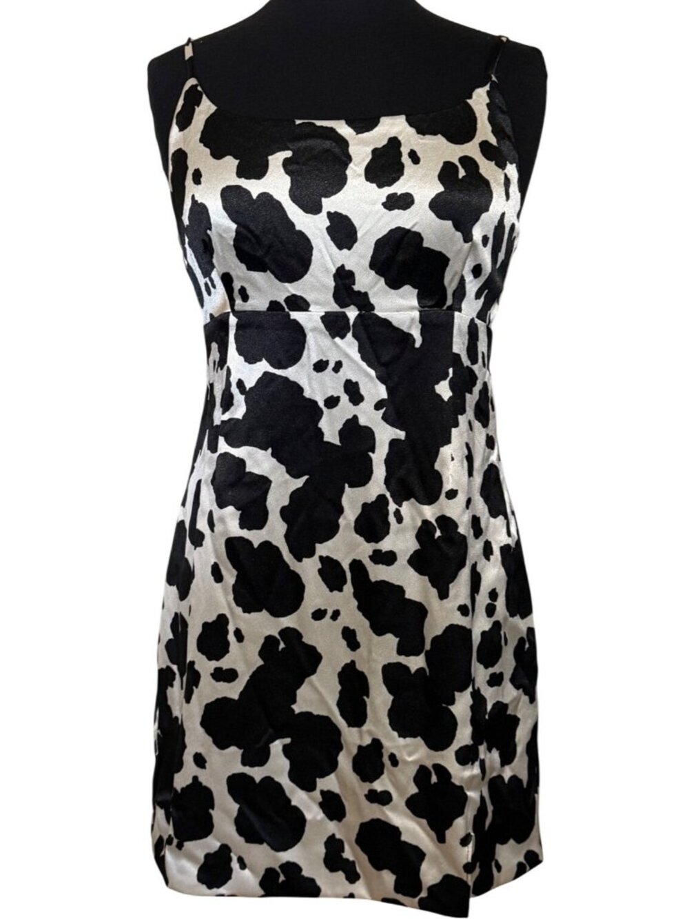Women Wild Fable Cow Print Satin Slip Mini Dress w/Spaghetti Strap Junior Size M